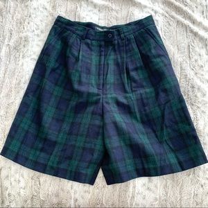 Vintage 90s Blue Green Plaid Wool Shorts